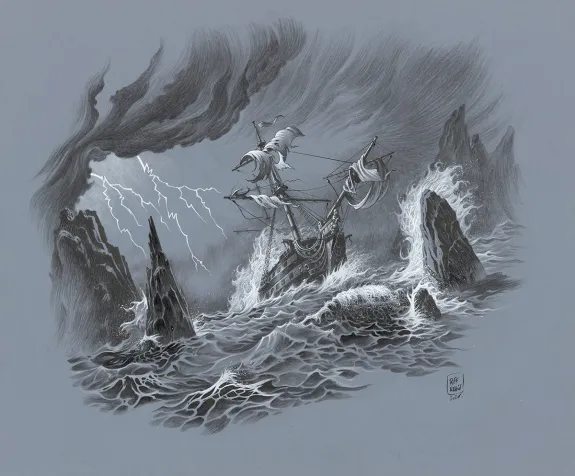 Black and white illustration, Kernok le pirate,  Riff Reb's