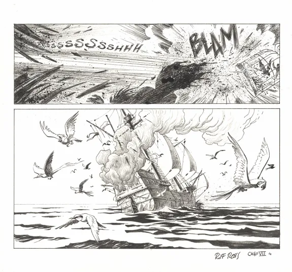 Planche noir et blanc, Kernok le pirate,  Riff Reb's