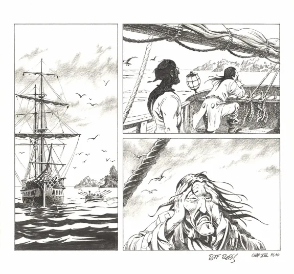 Planche noir et blanc, Kernok le pirate,  Riff Reb's