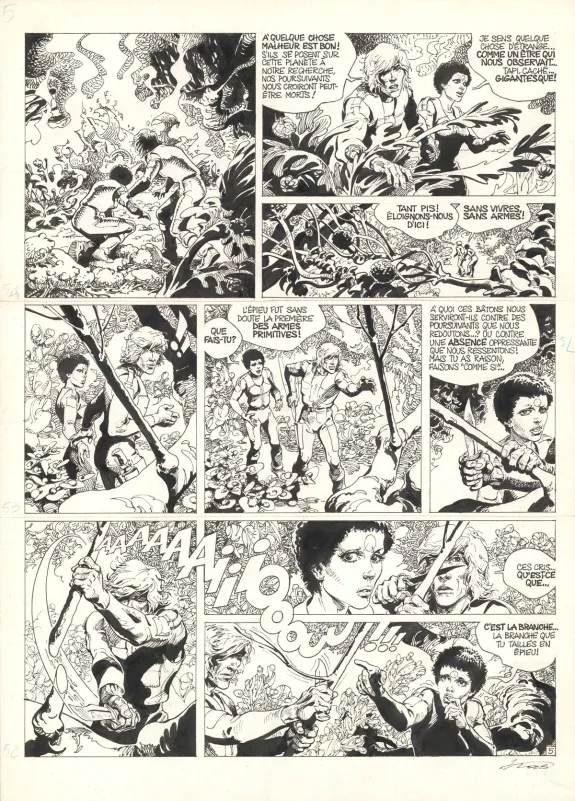 Planche noir et blanc, Hans, La Planète aux sortilèges (T.6),  Kas