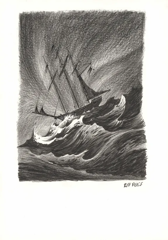Black and white illustration, Kernok le pirate,  Riff Reb's