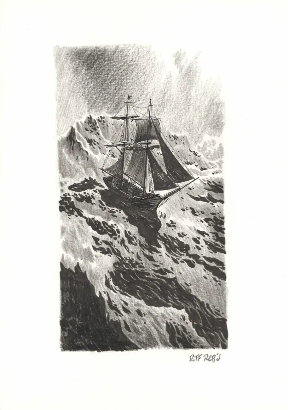 Illustration noir et blanc, Kernok le pirate,  Riff Reb's