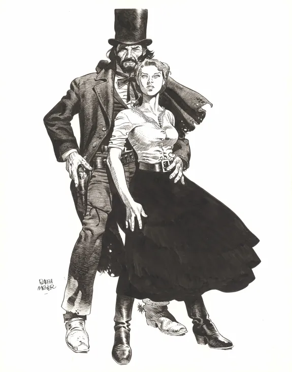 Black and white illustration, Undertaker, Ralph Meyer