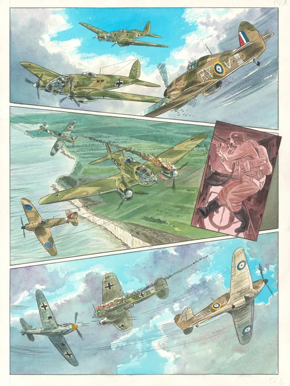 Colored original page, Ciel d'orages, London burning (T.1),  Warnauts et Raives