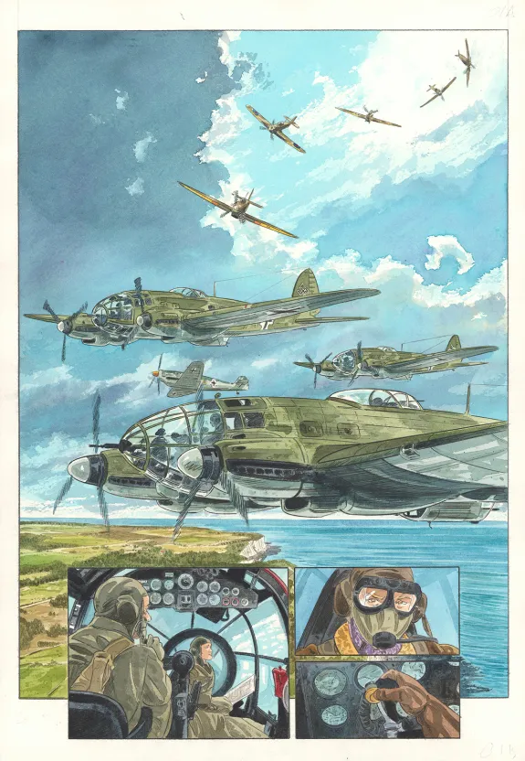 Colored original page, Ciel d'orages, London burning (T.1),  Warnauts et Raives