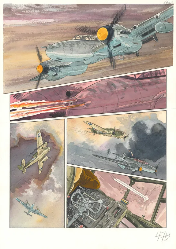 Colored original page, Ciel d'orages, London burning (T.1),  Warnauts et Raives