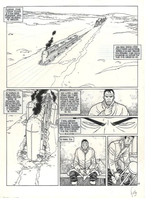 Black and white original page, Rails, Face à face (T.4), Fred Simon