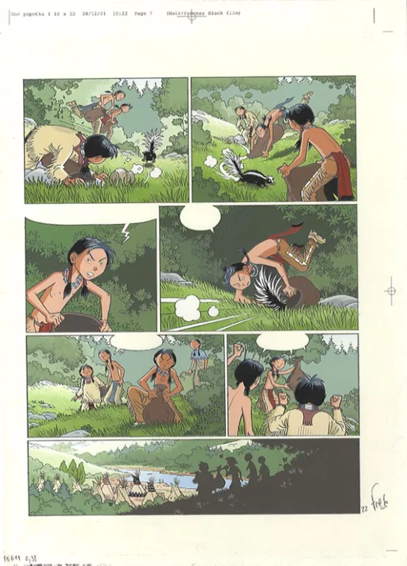Colored original page, Popotka le petit sioux, La leçon d'Iktomi (T.1), Fred Simon