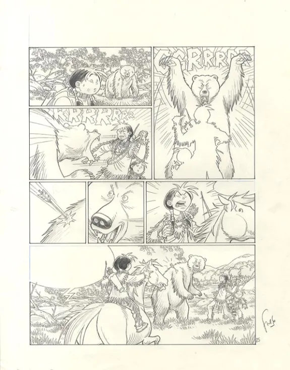 Black and white original page, Popotka le petit sioux, Mahto (T.3), Fred Simon