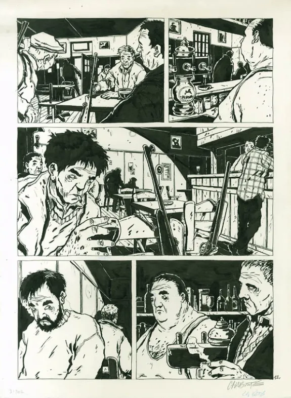 Black and white original page, La Bête, Christophe Chabouté