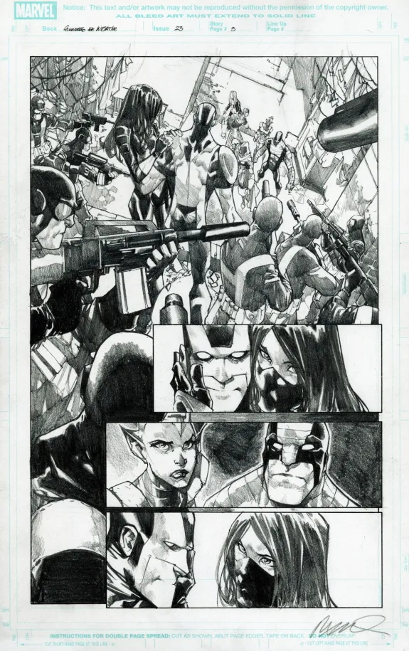 Black and white original page, Avengers : the Initiative, Humberto Ramos