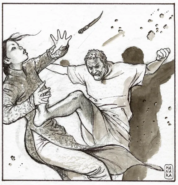 Black and white illustration, Milo Manara