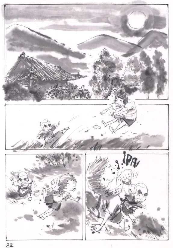 Planche noir et blanc, La Voie de la sagesse, Le printemps de poussière (T.1), An Ji