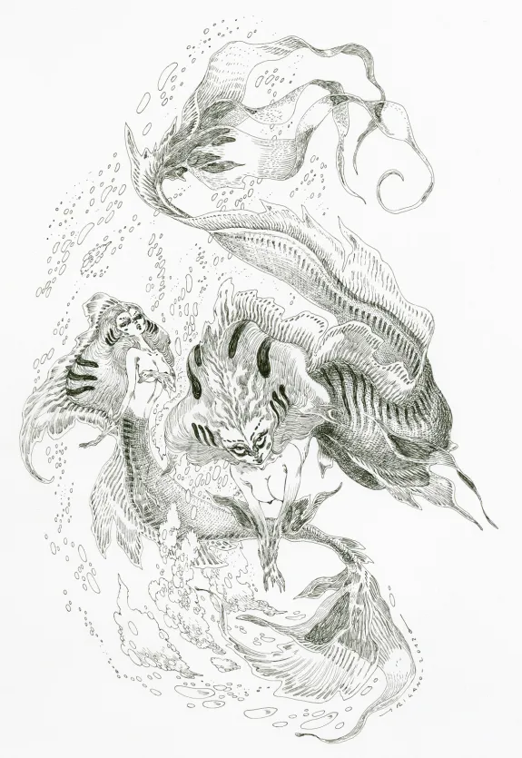 Black and white illustration, Giovanni Rigano