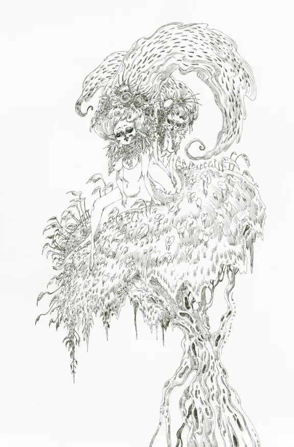 Black and white illustration, Giovanni Rigano