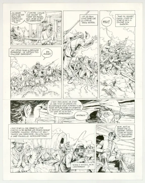 Black and white original page, La Jeunesse de Blueberry, Gettysburg (T.20), Michel Blanc-Dumont