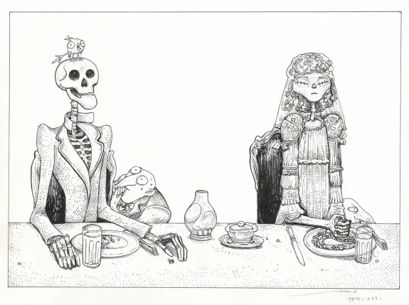 Illustration noir et blanc, L'Étrange Réveillon, Lionel Richerand