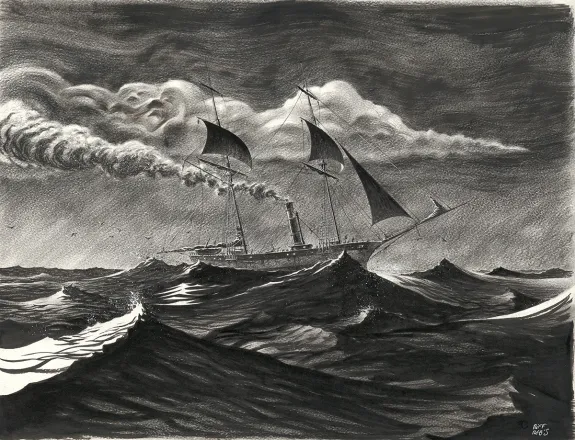 Black and white illustration, Le Loup des mers,  Riff Reb's