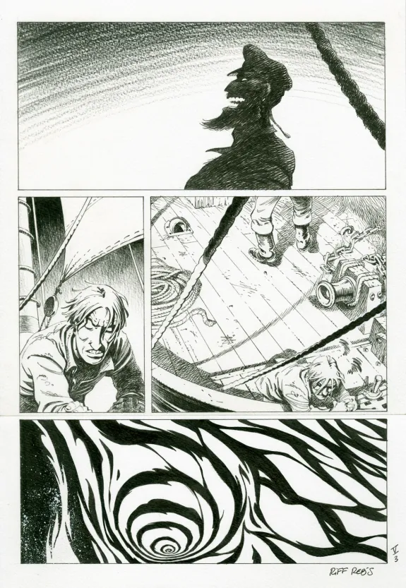 Black and white original page, Le Loup des mers,  Riff Reb's