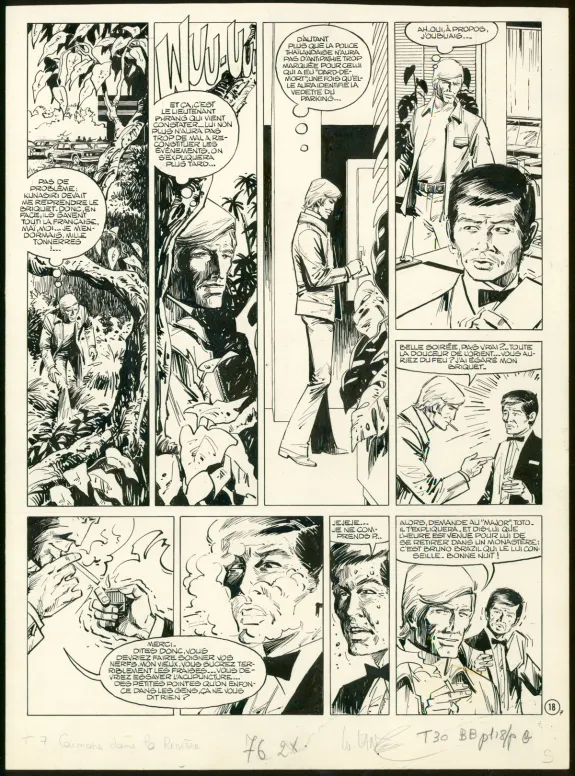 Black and white original page, Bruno Brazil, Des Caïmans dans la rizière (T.7), William Vance
