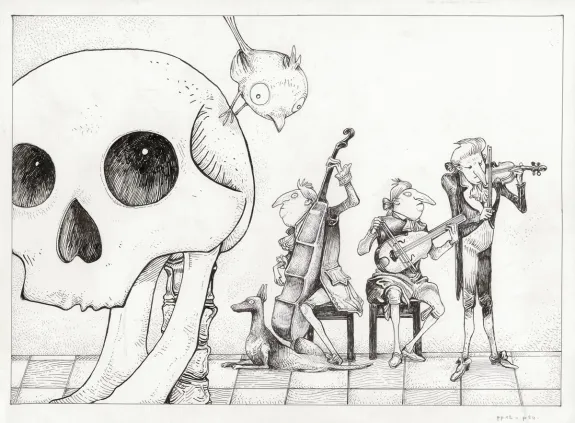 Illustration noir et blanc, L'Étrange Réveillon, Lionel Richerand