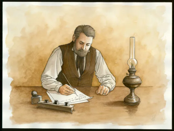 Colored illustration, Victor Hugo, aux Frontières de l'Exil, Laurent Paturaud