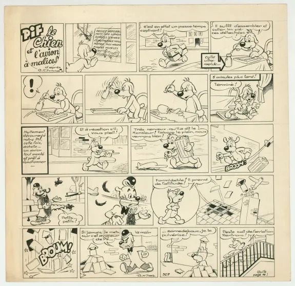Planche noir et blanc, Pif le chien,  Rmas
