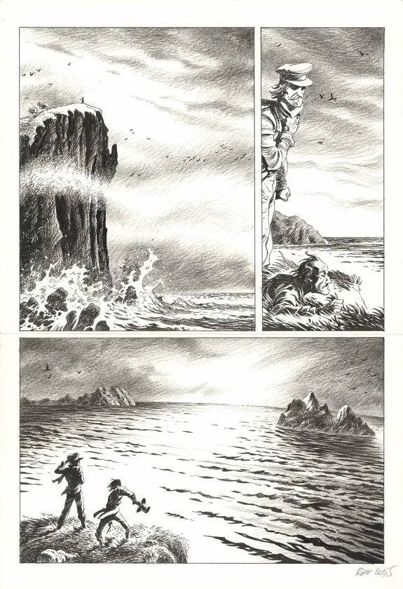 Planche noir et blanc, Hommes à la mer,  Riff Reb's