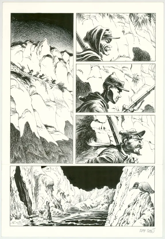 Black and white original page, Hommes à la mer,  Riff Reb's