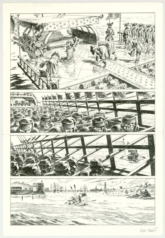 Planche noir et blanc, Hommes à la mer,  Riff Reb's