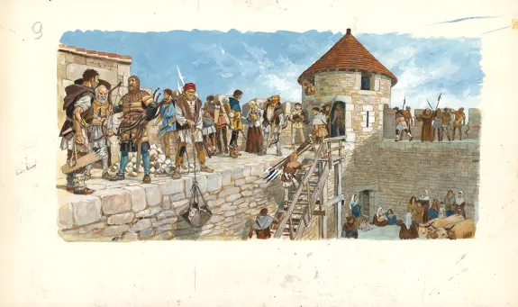 Colored illustration, La France des Châteaux forts, Pierre Joubert