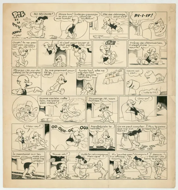 Planche noir et blanc, Pif le chien,  Rmas