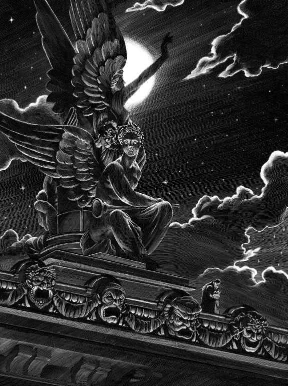 Black and white illustration, Nicolas Delort
