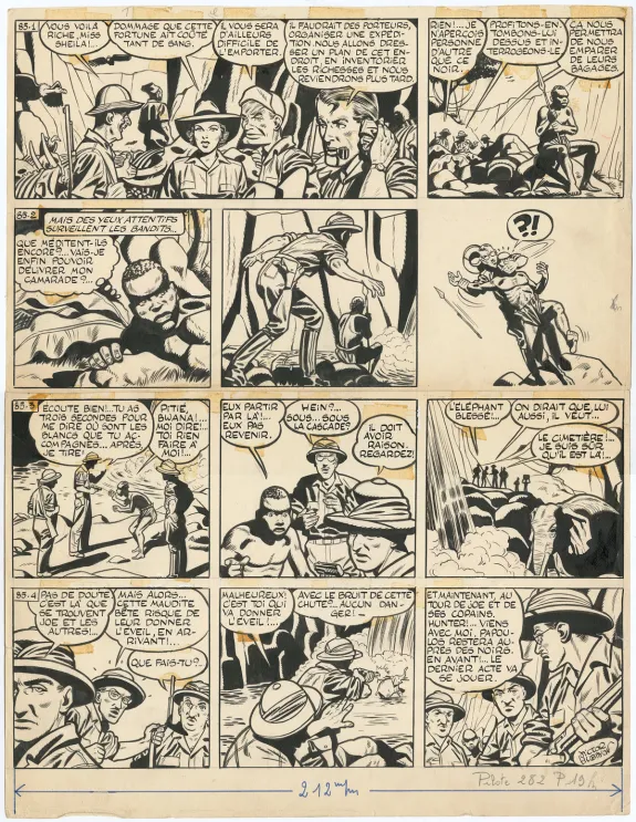 Black and white original page, Tiger Joe, La Piste de l'Ivoire (T.2), Victor Hubinon