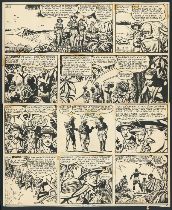 Planche noir et blanc, Tiger Joe, La Piste de l'Ivoire (T.2), Victor Hubinon