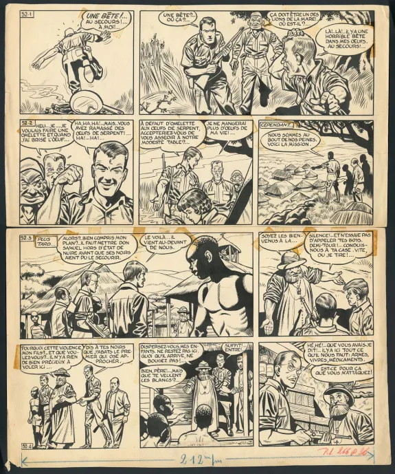 Black and white original page, Tiger Joe, La Piste de l'Ivoire (T.2), Victor Hubinon