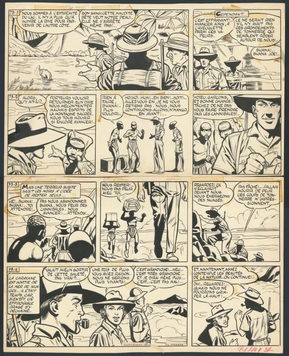 Black and white original page, Tiger Joe, La Piste de l'Ivoire (T.2), Victor Hubinon