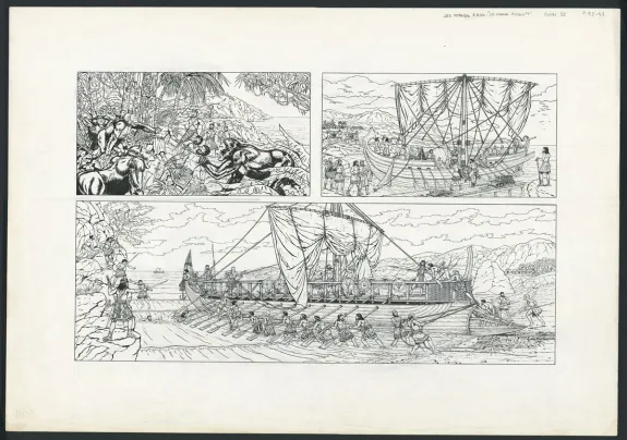 Black and white illustration, Les Voyages d'Alix, La Marine Antique (T.4), Marc Henniquiau