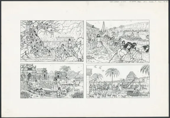 Black and white illustration, Les Voyages d'Alix, La Marine Antique (T.4), Marc Henniquiau