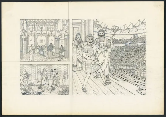 Black and white illustration, Pompeï, tome 2 (T.2), Marc Henniquiau