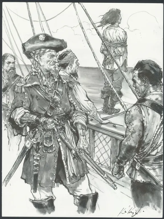 Black and white illustration, Karl Kopinski