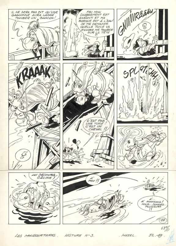 Black and white original page, Les Mousquetaires, La Tour de Nesle (T.6),  Mazel