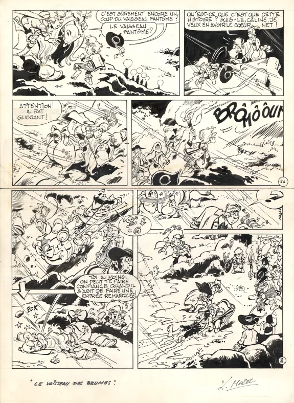 Black and white original page, Les Mousquetaires, Le Vaisseau des brumes (T.2),  Mazel
