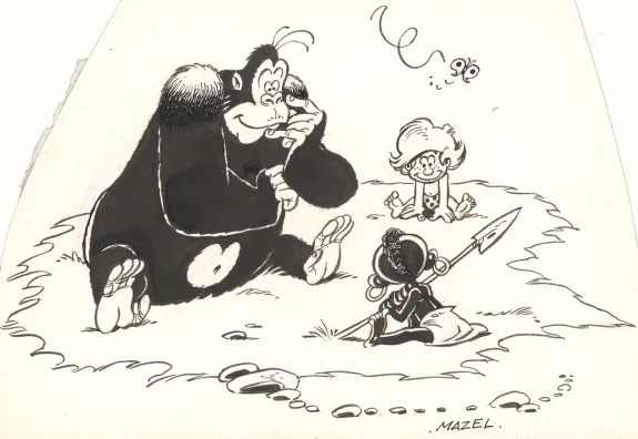 Black and white illustration, Boulouloum et Guiliguili (Les jungles perdues) , Le Trésor du Kawadji (T.3),  Mazel
