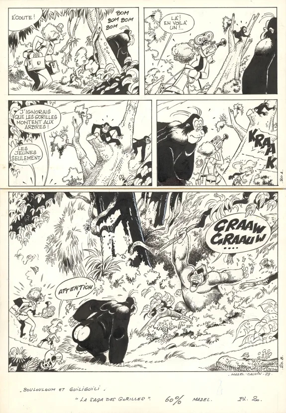 Black and white original page, Boulouloum et Guiliguili (Les jungles perdues) , La Saga des gorilles (T.5),  Mazel