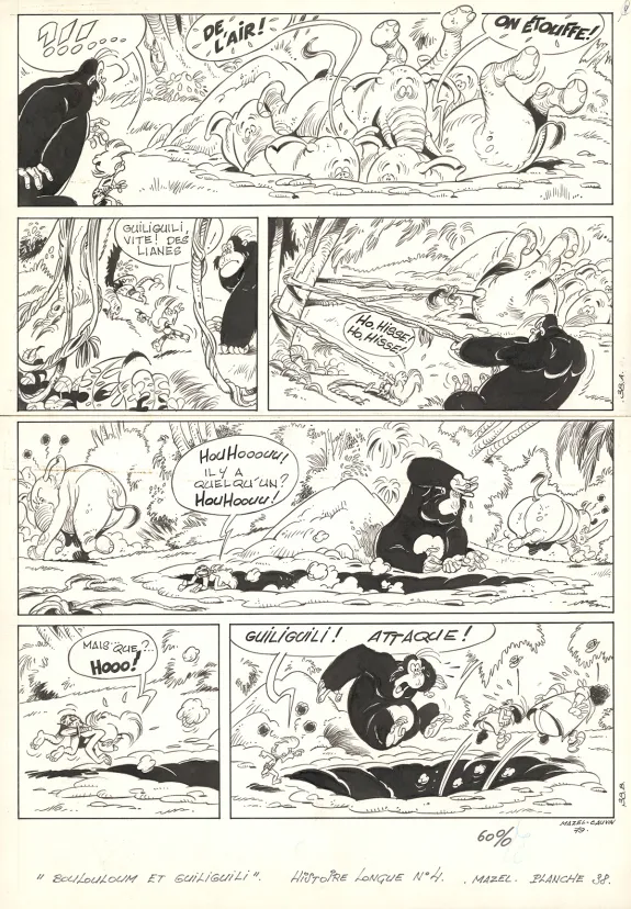 Black and white original page, Boulouloum et Guiliguili (Les jungles perdues) , S.O.S. jungle ! (T.4),  Mazel