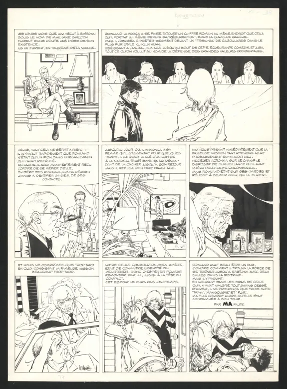 Black and white original page, XIII, SPADS (T.4), William Vance