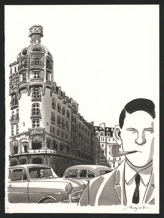 Black and white illustration, Nestor Burma, Emmanuel Moynot