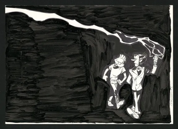 Black and white illustration, Spirou et Fantasio, Aux sources du Z (T.50), José Luis Munuera