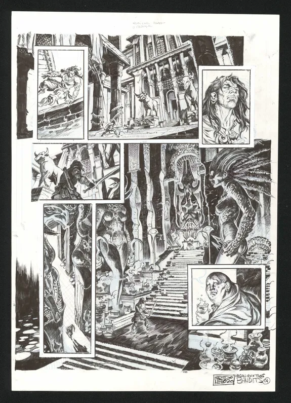 Planche noir et blanc, Conan le Cimmérien, La Maison aux trois bandits (T.10), Paolo Martinello 